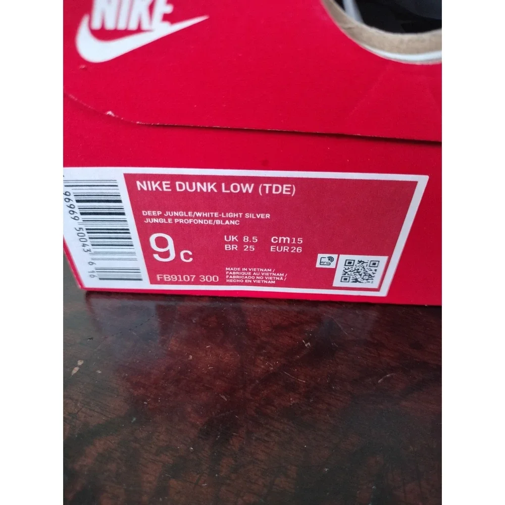 Nike Dunk Low TD Deep Jungle White Light Silver Toddler Shoes Size 9C FB9107-300